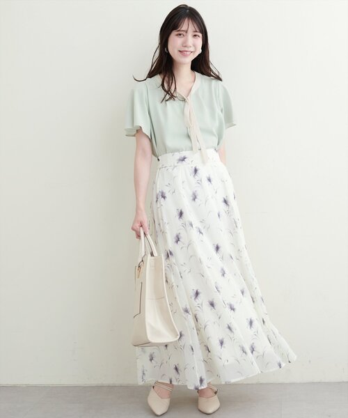 natural couture（ナチュラルクチュール）の「【WEB限定】配色リボンタイフレアスリーブブラウス（シャツ/ブラウス・レディース・アイボリー/グレー/ミント/ネイビー/ドット・FREE）」の8枚目の写真