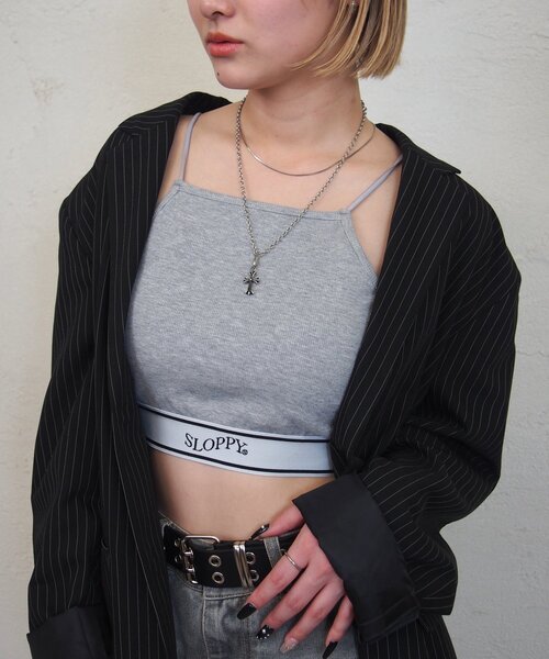 WHO'S WHO gallery（フーズフーギャラリー）の「【SLOPPY/スロッピー】ラインゴムキャミ（キャミソール・レディース・ブラック/ホワイト/グレー・FREE）」の3枚目の写真