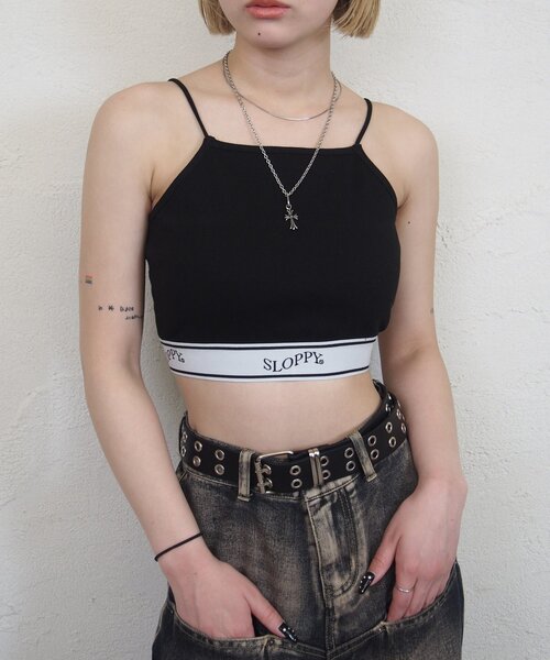 WHO'S WHO gallery（フーズフーギャラリー）の「【SLOPPY/スロッピー】ラインゴムキャミ（キャミソール・レディース・ブラック/ホワイト/グレー・FREE）」の4枚目の写真