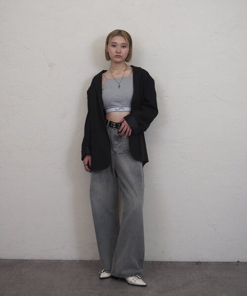 WHO'S WHO gallery（フーズフーギャラリー）の「【SLOPPY/スロッピー】ラインゴムキャミ（キャミソール・レディース・ブラック/ホワイト/グレー・FREE）」の7枚目の写真