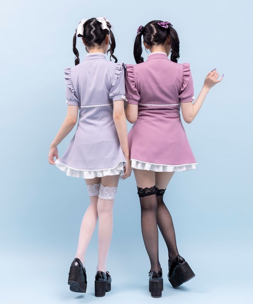 DearMyLove(ディアマイラブ)の「チャイナ釦スリットワンピース(ワンピース・レディース・ベビーピンク/パープル/サックスブルー/ブラック・MEDIUM/LARGE/LL/3L)」の7枚目の写真