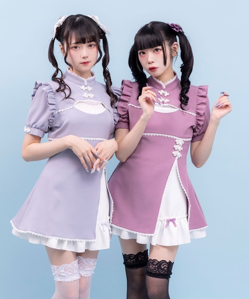 DearMyLove(ディアマイラブ)の「チャイナ釦スリットワンピース(ワンピース・レディース・ベビーピンク/パープル/サックスブルー/ブラック・MEDIUM/LARGE/LL/3L)」の8枚目の写真