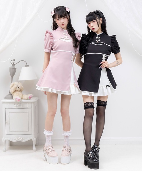 DearMyLove(ディアマイラブ)の「チャイナ釦スリットワンピース(ワンピース・レディース・ベビーピンク/パープル/サックスブルー/ブラック・MEDIUM/LARGE/LL/3L)」の13枚目の写真