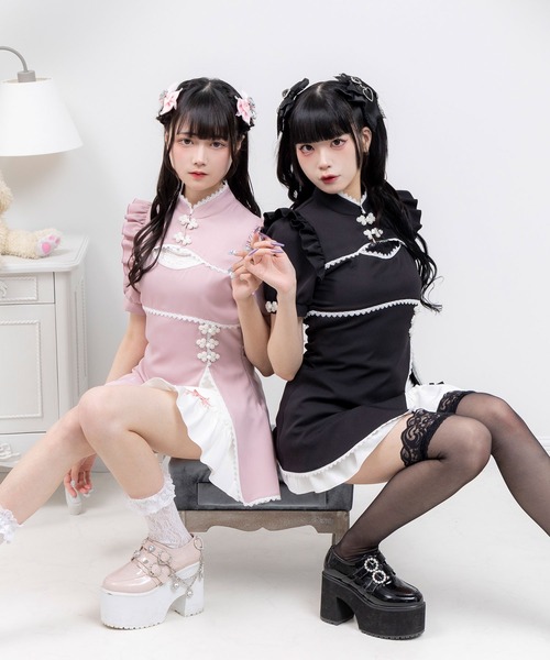 DearMyLove(ディアマイラブ)の「チャイナ釦スリットワンピース(ワンピース・レディース・ベビーピンク/パープル/サックスブルー/ブラック・MEDIUM/LARGE/LL/3L)」の16枚目の写真