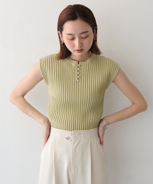 CLEIO（クレイオ）の「【CLEIO】二重臼フレンチスリーブサマーニット DOUBLE MILL FRENCH SLEEVE KNIT/986-13605（Tシャツ/カットソー・レディース・ライトグリーン/アイボリー/サックスブルー/テラコッタ・FREE）」の8枚目の写真