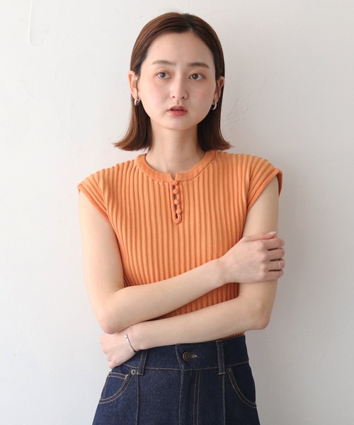 CLEIO（クレイオ）の「【CLEIO】二重臼フレンチスリーブサマーニット DOUBLE MILL FRENCH SLEEVE KNIT/986-13605（Tシャツ/カットソー・レディース・ライトグリーン/アイボリー/サックスブルー/テラコッタ・FREE）」の10枚目の写真