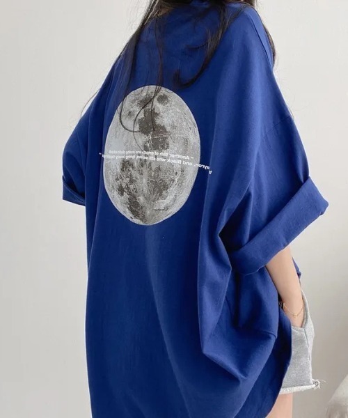 Teem Store(チームストア)の「ムーンプリントオーバーサイズビッグTシャツ(Tシャツ/カットソー・レディース・ブラック/グレー/ブルー/ホワイト・M/L)」の12枚目の写真