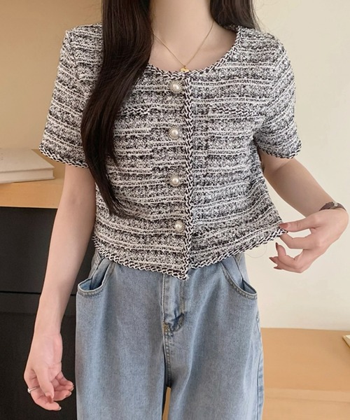 【コロン】COCO風ツイードジャケット　チェック COEL Online Store千鳥柄ツイードジャケット(36 ブラック): OUTERS