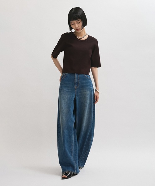 ADAM ET ROPE'（アダムエロペ）の「【サステナブル】クールタッチニットTシャツ（Tシャツ/カットソー・レディース・ブラック/ホワイト/ダークブラウン/ピンク系その他2・FREE）」の7枚目の写真