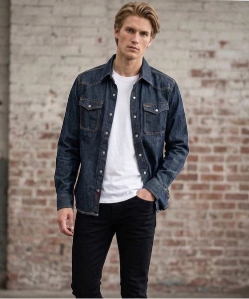 London Denim（ロンドンデニム）の「Organic Cotton Western Shirt（シャツ/ブラウス・メンズ・シルバーグレー・S/M/L/XL/XS/XXL）」の5枚目の写真