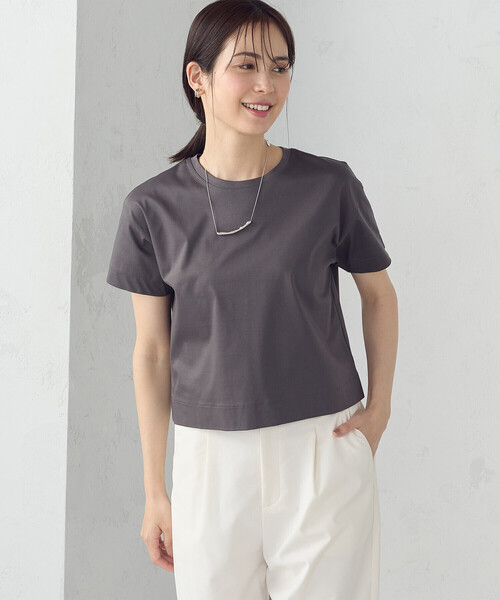 COMME CA ISM（コムサイズム）の「ボックスシルエット　クロップド丈Ｔシャツ（Tシャツ/カットソー・レディース・ネイビー/チャコール/ライトグレー/ベージュ/ブラック/ホワイト・LARGE/MEDIUM）」の12枚目の写真