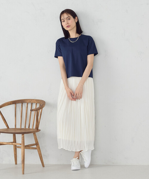 COMME CA ISM（コムサイズム）の「ボックスシルエット　クロップド丈Ｔシャツ（Tシャツ/カットソー・レディース・ネイビー/チャコール/ライトグレー/ベージュ/ブラック/ホワイト・LARGE/MEDIUM）」の15枚目の写真