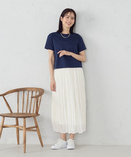 COMME CA ISM（コムサイズム）の「ボックスシルエット　クロップド丈Ｔシャツ（Tシャツ/カットソー・レディース・ネイビー/チャコール/ライトグレー/ベージュ/ブラック/ホワイト・LARGE/MEDIUM）」の16枚目の写真