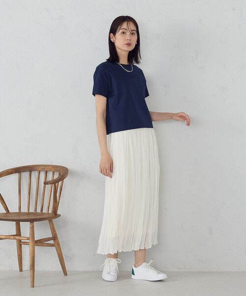 COMME CA ISM（コムサイズム）の「ボックスシルエット　クロップド丈Ｔシャツ（Tシャツ/カットソー・レディース・ネイビー/チャコール/ライトグレー/ベージュ/ブラック/ホワイト・LARGE/MEDIUM）」の18枚目の写真