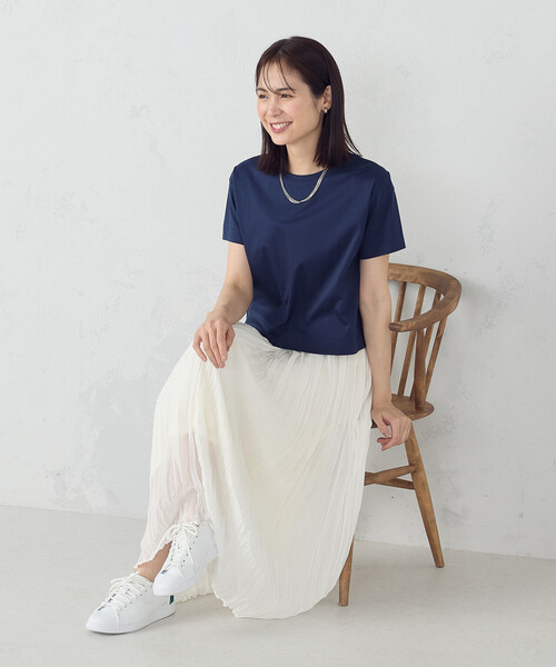 COMME CA ISM（コムサイズム）の「ボックスシルエット　クロップド丈Ｔシャツ（Tシャツ/カットソー・レディース・ネイビー/チャコール/ライトグレー/ベージュ/ブラック/ホワイト・LARGE/MEDIUM）」の19枚目の写真