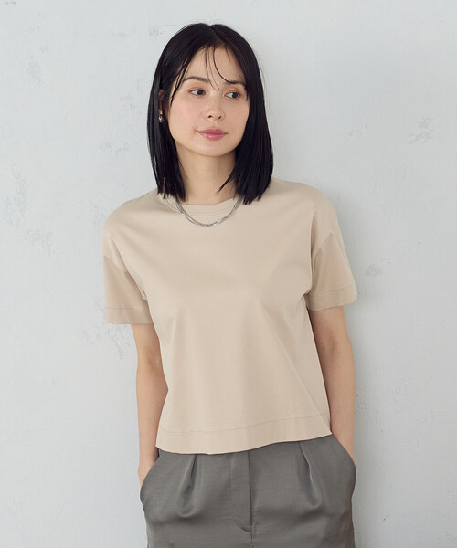 COMME CA ISM（コムサイズム）の「ボックスシルエット　クロップド丈Ｔシャツ（Tシャツ/カットソー・レディース・ネイビー/チャコール/ライトグレー/ベージュ/ブラック/ホワイト・LARGE/MEDIUM）」の9枚目の写真
