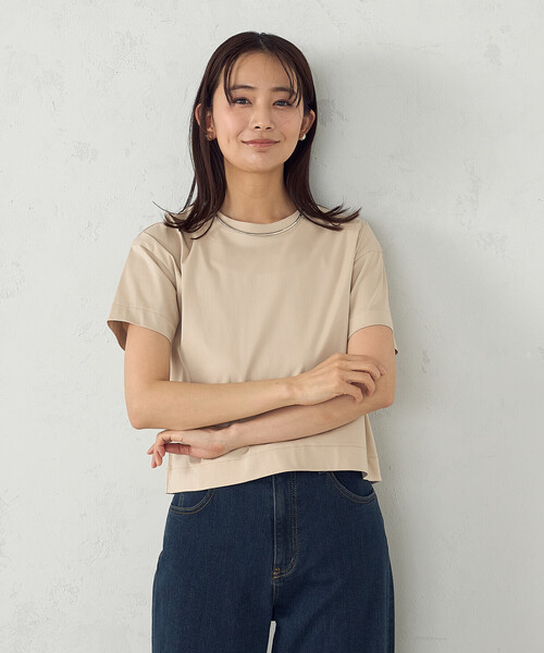 COMME CA ISM（コムサイズム）の「ボックスシルエット　クロップド丈Ｔシャツ（Tシャツ/カットソー・レディース・ネイビー/チャコール/ライトグレー/ベージュ/ブラック/ホワイト・LARGE/MEDIUM）」の12枚目の写真