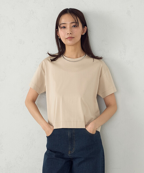 COMME CA ISM（コムサイズム）の「ボックスシルエット　クロップド丈Ｔシャツ（Tシャツ/カットソー・レディース・ネイビー/チャコール/ライトグレー/ベージュ/ブラック/ホワイト・LARGE/MEDIUM）」の13枚目の写真