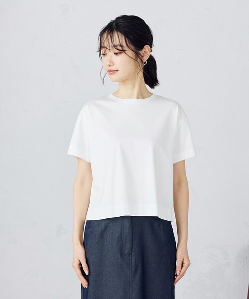 COMME CA ISM（コムサイズム）の「ボックスシルエット　クロップド丈Ｔシャツ（Tシャツ/カットソー・レディース・ネイビー/チャコール/ライトグレー/ベージュ/ブラック/ホワイト・LARGE/MEDIUM）」の14枚目の写真