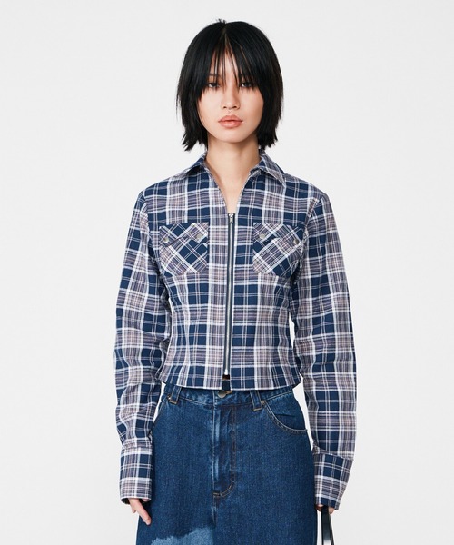 COMPACT ZIP UP CHECK SHIRT（シャツ/ブラウス）｜BEEDEN（ビーデン
