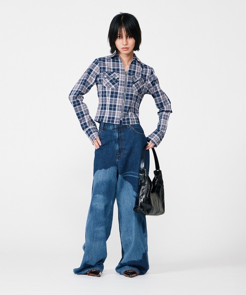 BEEDEN（ビーデン）の「COMPACT ZIP UP CHECK SHIRT（シャツ/ブラウス・レディース・ネイビー/ブラウン・FREE）」の8枚目の写真