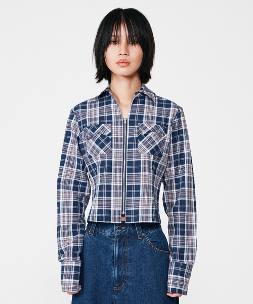 BEEDEN（ビーデン）の「COMPACT ZIP UP CHECK SHIRT（シャツ/ブラウス・レディース・ネイビー/ブラウン・FREE）」の13枚目の写真