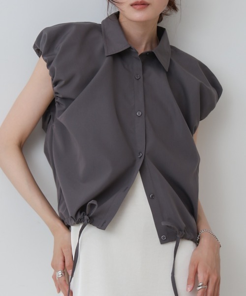 Bab(バブ)の「ブロード裾リボンバルーンスリーブシャツ(シャツ/ブラウス・レディース・オフホワイト/ブルー/チャコールグレー・M)」の3枚目の写真