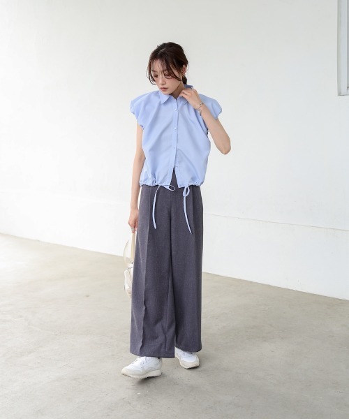 Bab(バブ)の「ブロード裾リボンバルーンスリーブシャツ(シャツ/ブラウス・レディース・オフホワイト/ブルー/チャコールグレー・M)」の5枚目の写真