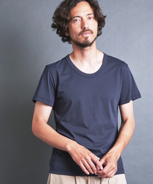 Magine(マージン)の「SUPIMA CTN BASIC U/N TEE S/S:スーピマコットン ベーシック Uネック 半袖 TEE シャツ(Tシャツ/カットソー・メンズ・チャコールグレー/パープル/ベージュ/ブラック/ホワイト・44/48/46)」の3枚目の写真