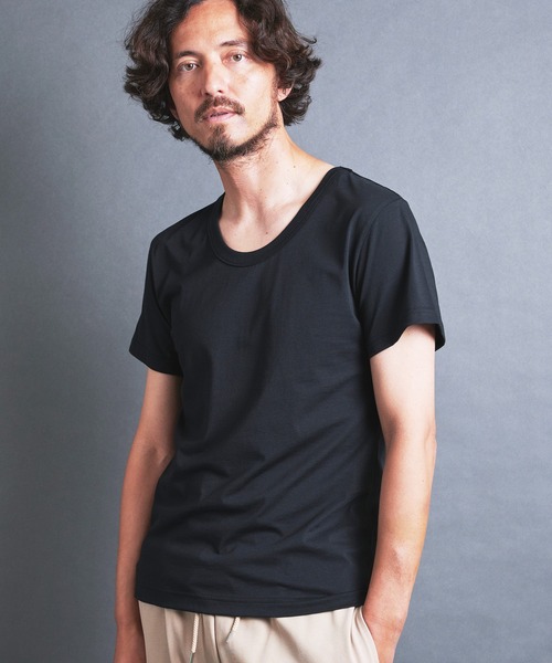 Magine(マージン)の「SUPIMA CTN BASIC U/N TEE S/S:スーピマコットン ベーシック Uネック 半袖 TEE シャツ(Tシャツ/カットソー・メンズ・チャコールグレー/パープル/ベージュ/ブラック/ホワイト・44/48/46)」の1枚目の写真