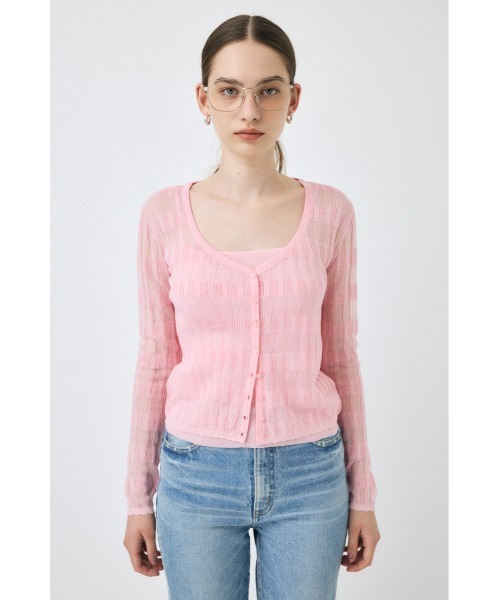 MOUSSY（マウジー）の「SHEER BORDER カーディガン（カーディガン/ボレロ・レディース・オフホワイト/ブラック/ピンク・FREE）」の3枚目の写真