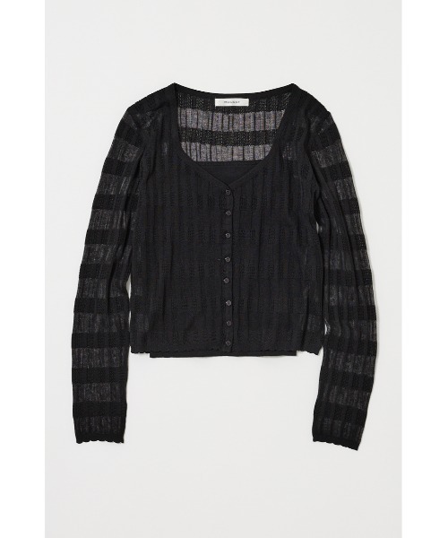 MOUSSY（マウジー）の「SHEER BORDER カーディガン（カーディガン/ボレロ・レディース・オフホワイト/ブラック/ピンク・FREE）」の4枚目の写真