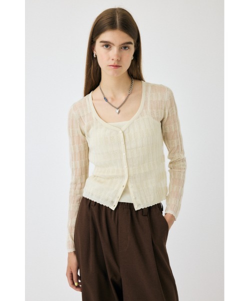 MOUSSY（マウジー）の「SHEER BORDER カーディガン（カーディガン/ボレロ・レディース・オフホワイト/ブラック/ピンク・FREE）」の6枚目の写真