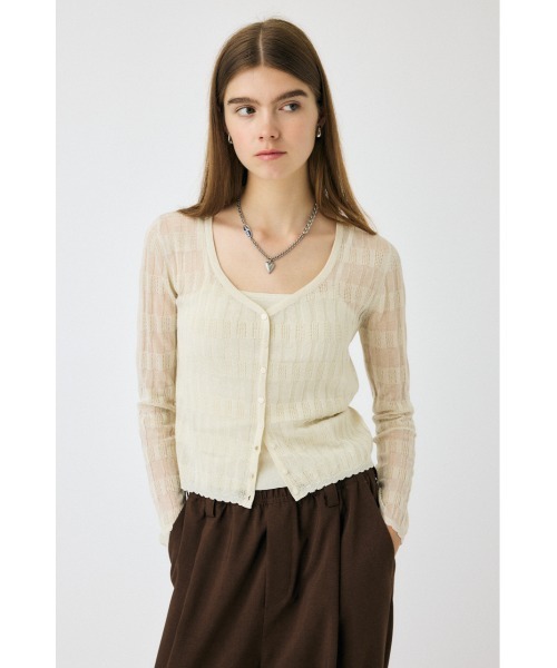 MOUSSY（マウジー）の「SHEER BORDER カーディガン（カーディガン/ボレロ・レディース・オフホワイト/ブラック/ピンク・FREE）」の11枚目の写真