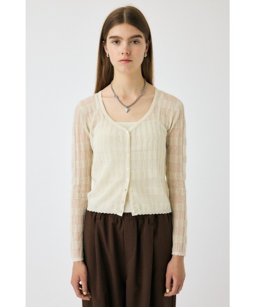 MOUSSY（マウジー）の「SHEER BORDER カーディガン（カーディガン/ボレロ・レディース・オフホワイト/ブラック/ピンク・FREE）」の12枚目の写真