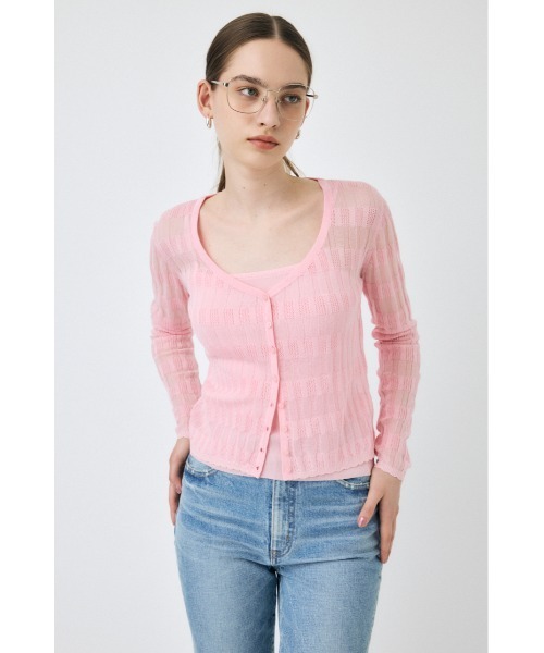 MOUSSY（マウジー）の「SHEER BORDER カーディガン（カーディガン/ボレロ・レディース・オフホワイト/ブラック/ピンク・FREE）」の20枚目の写真