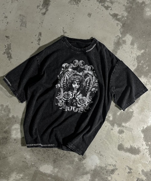 tシャツ A'GEM/9 × .kom「OVDY/オブディワイ」ピグメントデザイン 半袖カットソー レディース メンズ A'GEM/9 × .kom『OVDY/オブディワイ』切替 半袖カットソー