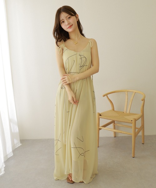 SinceThenプリント シフォン キャミソール ワンピース ロング nuance print camisole dress /シフォンストール付きニュアンス