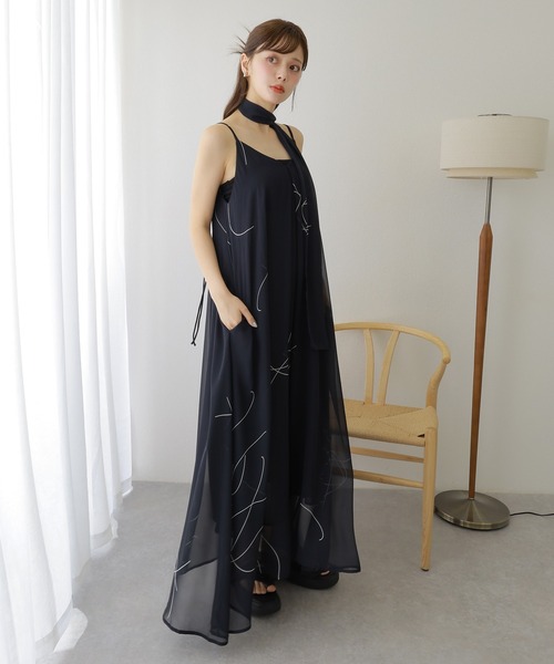 SinceThenプリント シフォン キャミソール ワンピース ロング SinceThenプリント シフォン キャミソール ワンピース ロング