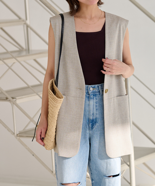 JOURNAL STANDARD relume（ジャーナルスタンダード　レリューム）の「《追加2》ノーカラージレ（ベスト・レディース・ベージュ/ブラック・FREE）」の2枚目の写真