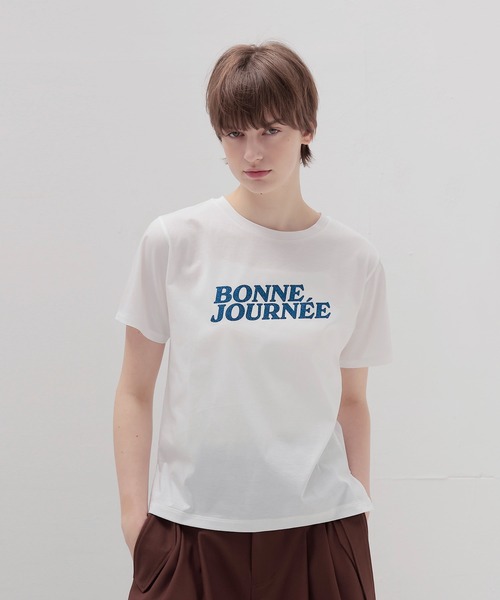 DRESSLAVE(ドレスレイブ)の「glitter Bonne journee T-shirt(グリッターロゴ半袖Tシャツ)(Tシャツ/カットソー・レディース・ホワイト・38)」の1枚目の写真