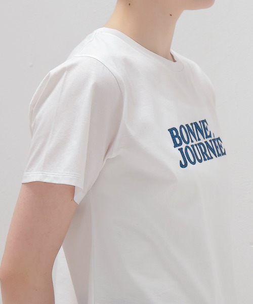 DRESSLAVE(ドレスレイブ)の「glitter Bonne journee T-shirt(グリッターロゴ半袖Tシャツ)(Tシャツ/カットソー・レディース・ホワイト・38)」の2枚目の写真