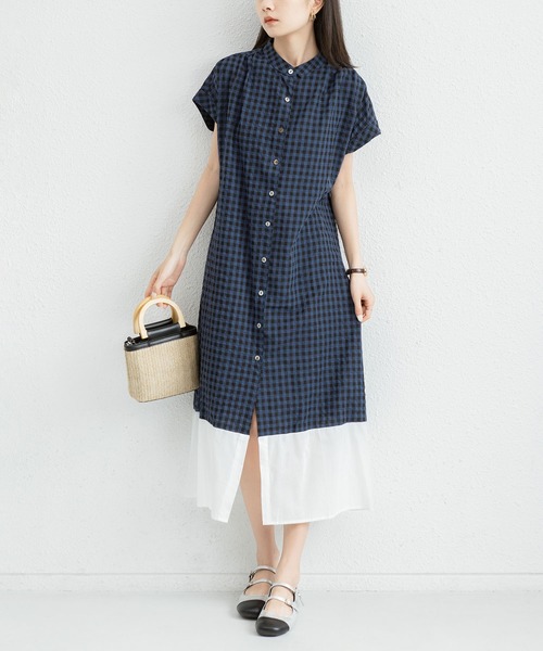 MAISON DE THERESE(メゾン ド テレーズ)の「トレンドのチェック柄 半袖ワンピース(ワンピース・レディース・ネイビー/ブラック・M/L)」の2枚目の写真