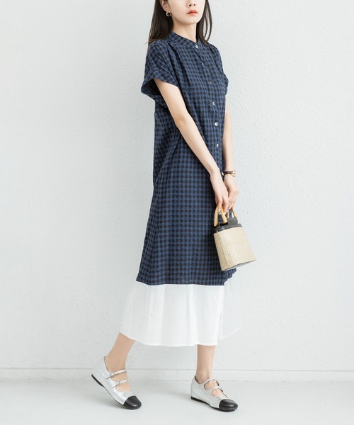 MAISON DE THERESE(メゾン ド テレーズ)の「トレンドのチェック柄 半袖ワンピース(ワンピース・レディース・ネイビー/ブラック・M/L)」の3枚目の写真