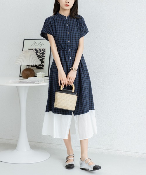 MAISON DE THERESE(メゾン ド テレーズ)の「トレンドのチェック柄 半袖ワンピース(ワンピース・レディース・ネイビー/ブラック・M/L)」の5枚目の写真