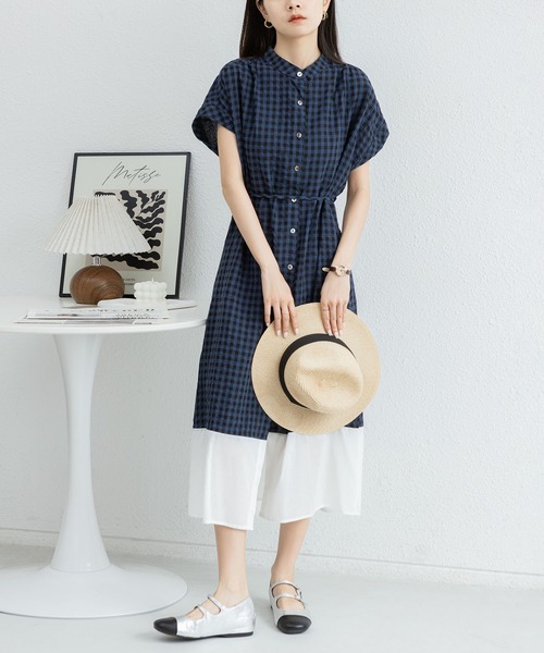 MAISON DE THERESE(メゾン ド テレーズ)の「トレンドのチェック柄 半袖ワンピース(ワンピース・レディース・ネイビー/ブラック・M/L)」の6枚目の写真