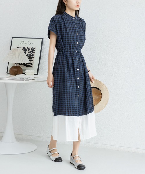 MAISON DE THERESE(メゾン ド テレーズ)の「トレンドのチェック柄 半袖ワンピース(ワンピース・レディース・ネイビー/ブラック・M/L)」の7枚目の写真