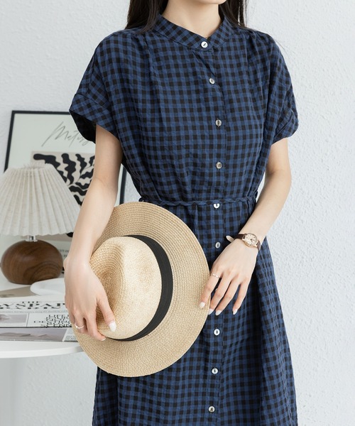 MAISON DE THERESE(メゾン ド テレーズ)の「トレンドのチェック柄 半袖ワンピース(ワンピース・レディース・ネイビー/ブラック・M/L)」の8枚目の写真