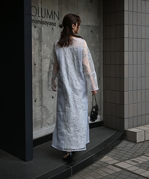 セール】sheer tulle embroidery panel OP（ワンピース