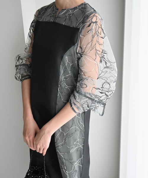 【タグ付き・美品】willfully ドレス ウィルフリー　オケージョン sheer tulle embroidery panel OP（ワンピース）｜WILLFULLY